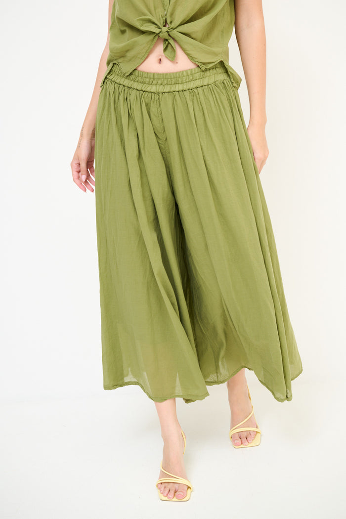 Sheer overlay wide leg flowy elastic waist trouser wholesale