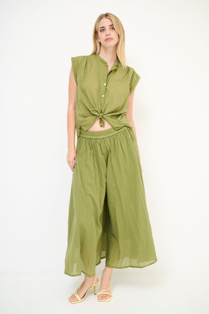 Sheer overlay wide leg flowy elastic waist trouser wholesale