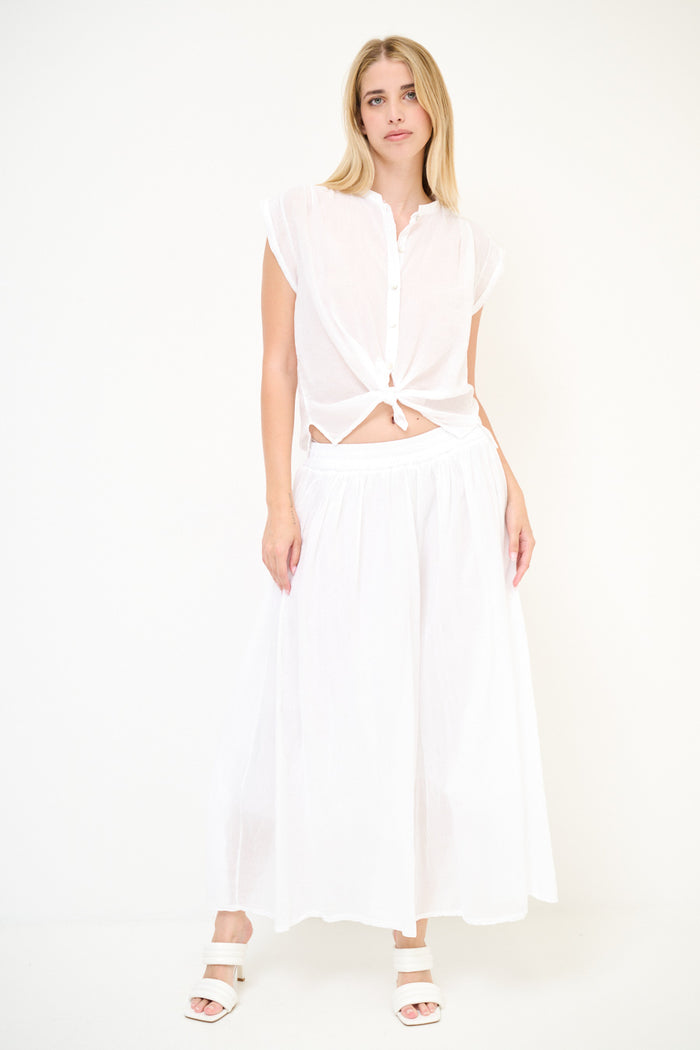 Sheer overlay wide leg flowy elastic waist trouser wholesale