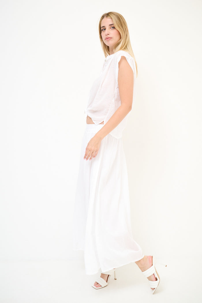 Sheer overlay wide leg flowy elastic waist trouser wholesale
