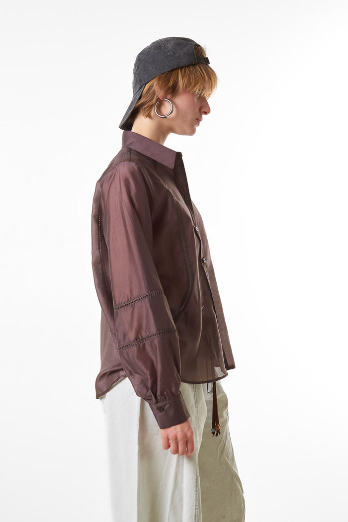 Sheer panel detail button down blouse wholesale