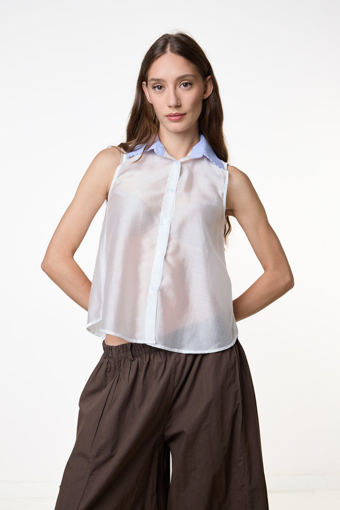 Sheer sleeveless collared blouse wholesale