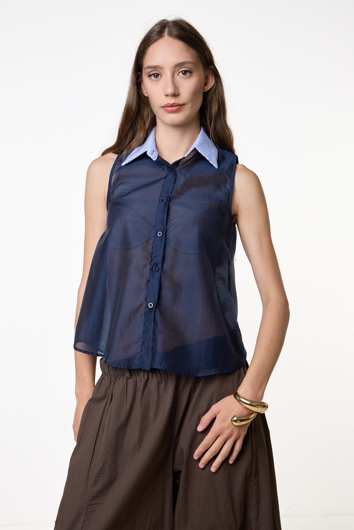 Sheer sleeveless collared blouse wholesale