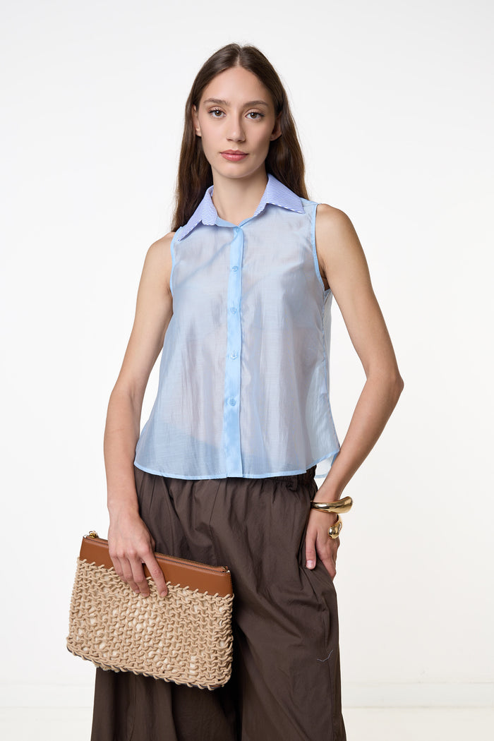 Sheer sleeveless collared blouse wholesale