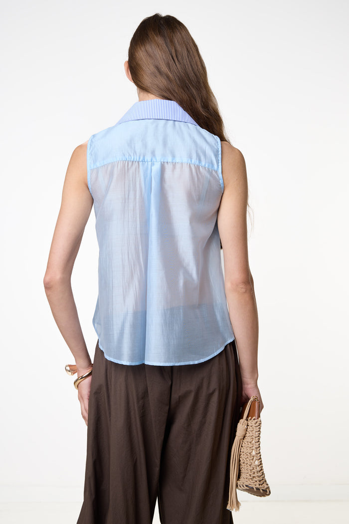 Sheer sleeveless collared blouse wholesale