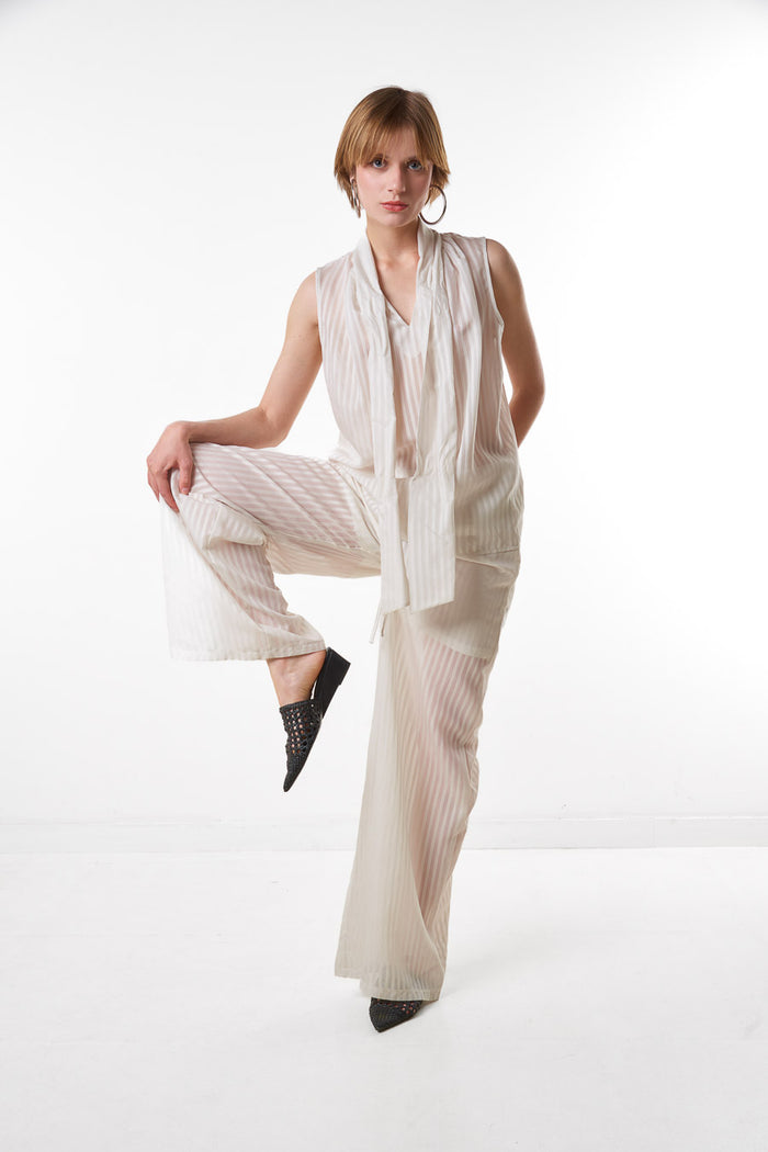 Sheer stripe wide leg flowy trousers wholesale
