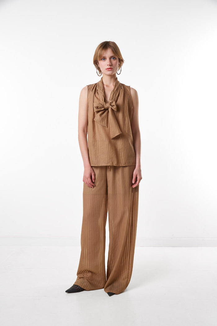 Sheer stripe wide leg flowy trousers wholesale