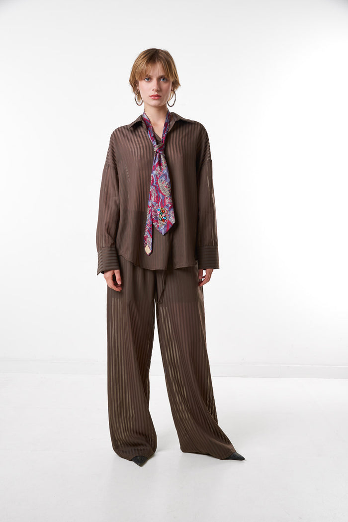 Sheer stripe wide leg flowy trousers wholesale