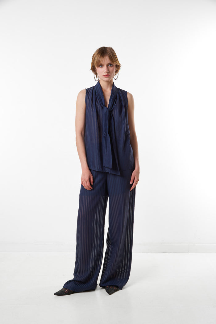 Sheer stripe wide leg flowy trousers wholesale