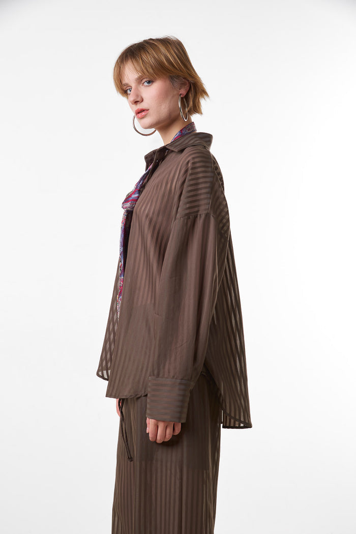 Sheer striped relaxed button down blouse wholesale