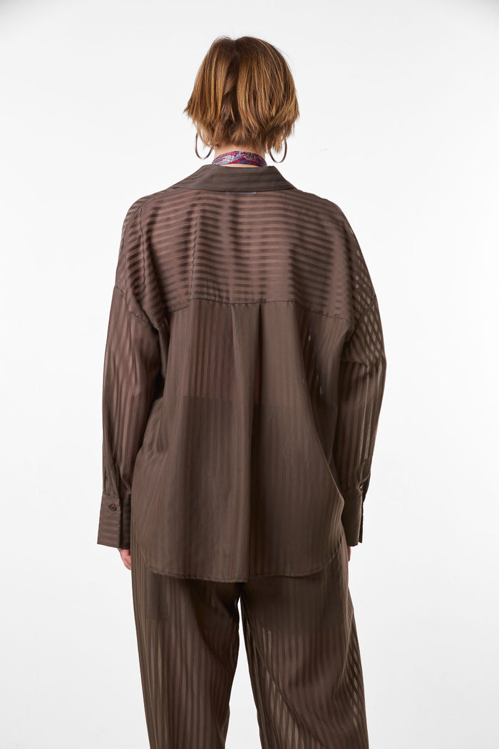 Sheer striped relaxed button down blouse wholesale