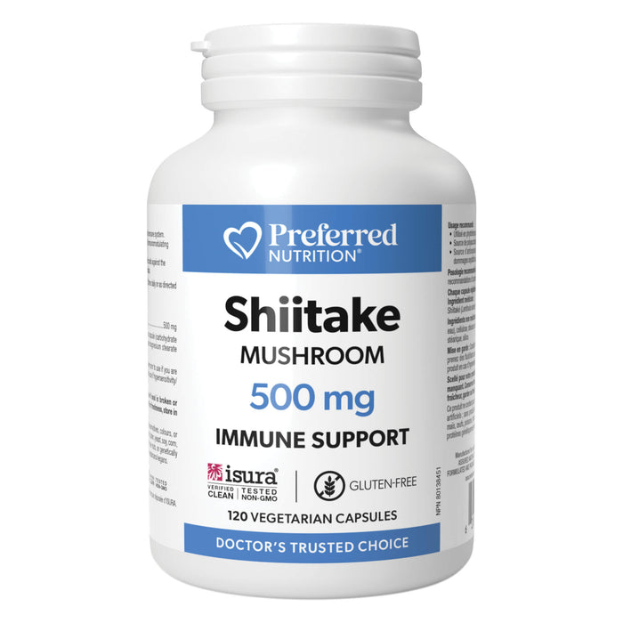 Bottle of Preferred Nutrition Shiitake Mushroom 500mg 120 Vegetarian Capsules