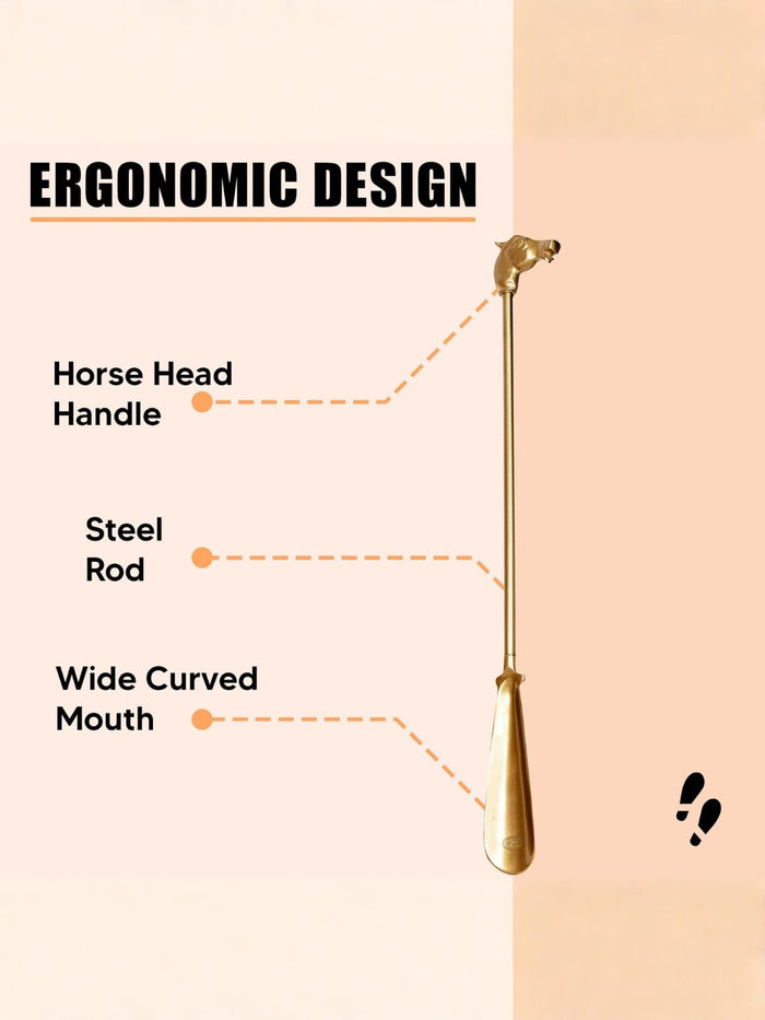 Shoe Mistri Premium Gold Aluminium Brass Coated Shoehorn - 24” Long Horse Head Handle