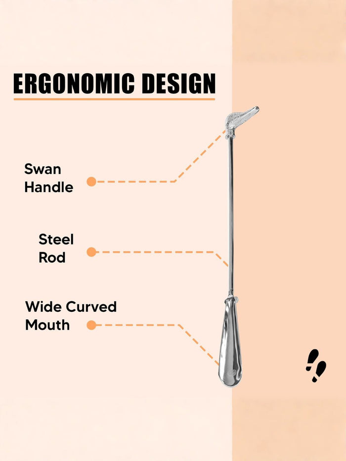 Shoe Mistri Premium Silver Aluminium Shoehorn - 24” Swan Head Handle