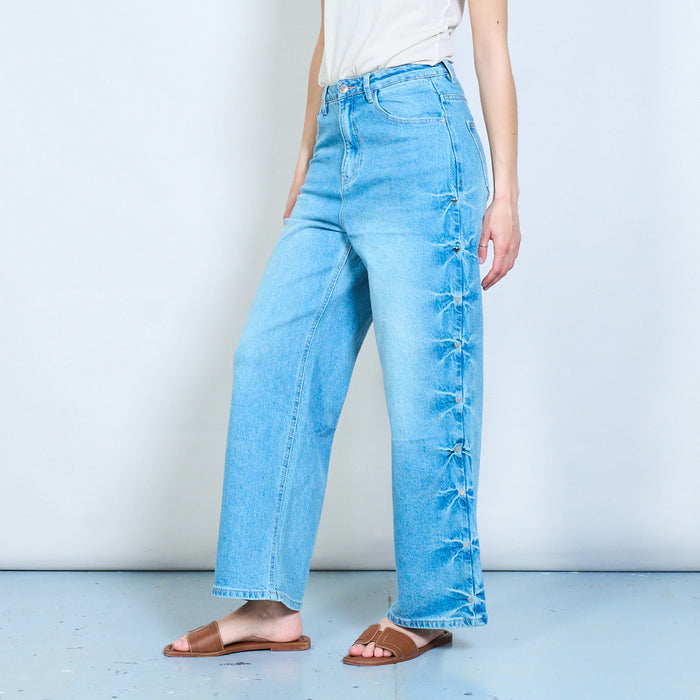 Side heart stud wide-leg denim jeans with embellishment detail wholesale