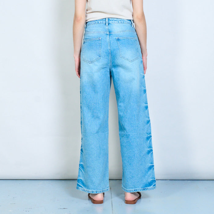 Side heart stud wide-leg denim jeans with embellishment detail wholesale