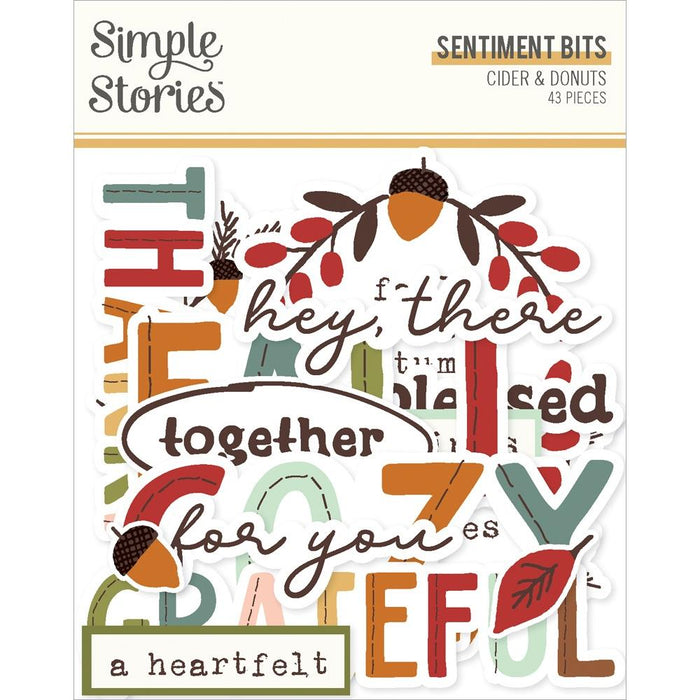 Simple Stories - Bits &amp; Pieces - Sentiment - Cider &amp; Donuts. Die-cuts are a great addition to scrapbook pages, greeting cards and more! The perfect embellishment for all your paper crafting needs! Available at Embellish Away located in Bowmanville Ontario Canada.