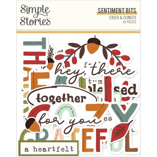 Simple Stories - Bits &amp; Pieces - Sentiment - Cider &amp; Donuts. Die-cuts are a great addition to scrapbook pages, greeting cards and more! The perfect embellishment for all your paper crafting needs! Available at Embellish Away located in Bowmanville Ontario Canada.