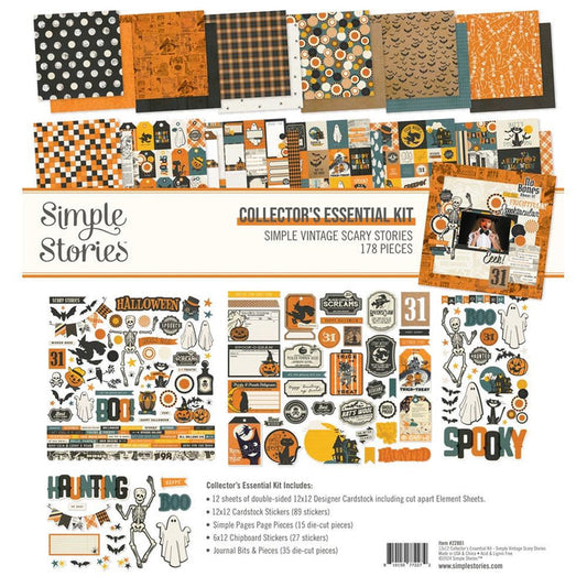 Simple Stories - Collector's Essential Kit 12"X12" - Simple Vintage Scary Stories. Start your project off right with the perfect paper for scrapbook pages, greeting cards, bookmarks, gift cards, mixed media and much more! Available at Embellish Away located in Bowmanville Ontario Canada.
