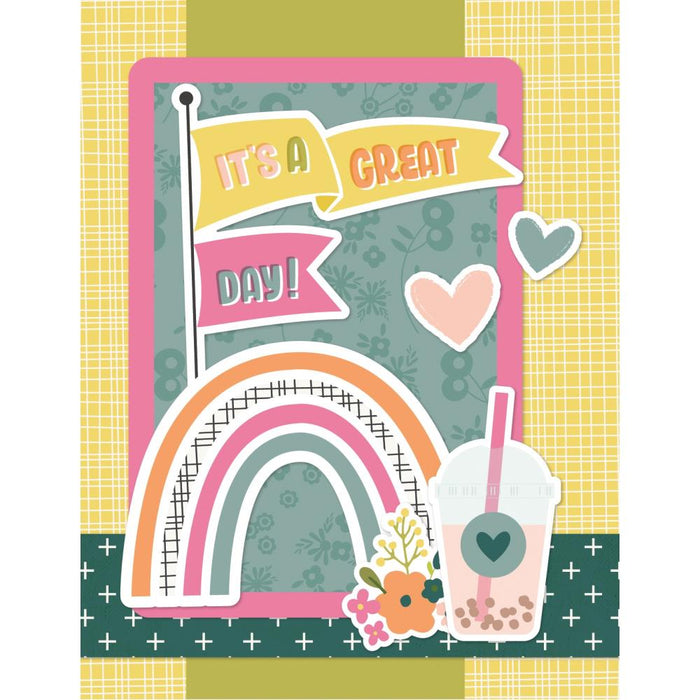 Simple Stories - Simple Cards Card Kit - Shine On! - Good Stuff. Make your cards stand out! This package contains (30) Chipboard Pieces, (65) Die-Cut Bits & Pieces, (8) 4.25 x 5.5 White Cardstock Bases and Complete Step-By-Step Instructions. Imported. Available at Embellish Away located in Bowmanville Ontario Canada. Card 1.
