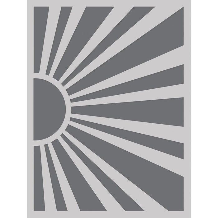 Simple Stories - Stencil 6"X8" - Retro Summer - Sunburst. This 6x8 inch reusable stencil can be used with your favorite inks, embossing pastes, glitter pastes, texture pastes, paper glazes, paints, sprays, and other crafting mediums. Available at Embellish Away located in Bowmanville Ontario Canada.