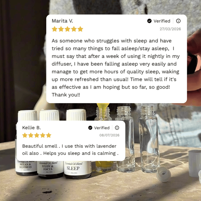 Customer reviews highlighting experiences with Craft 360's Sleep Essential Oil Blend.