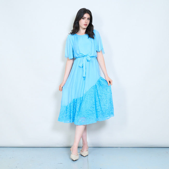 Soft drape lace hem tie waist midi dress wholesale