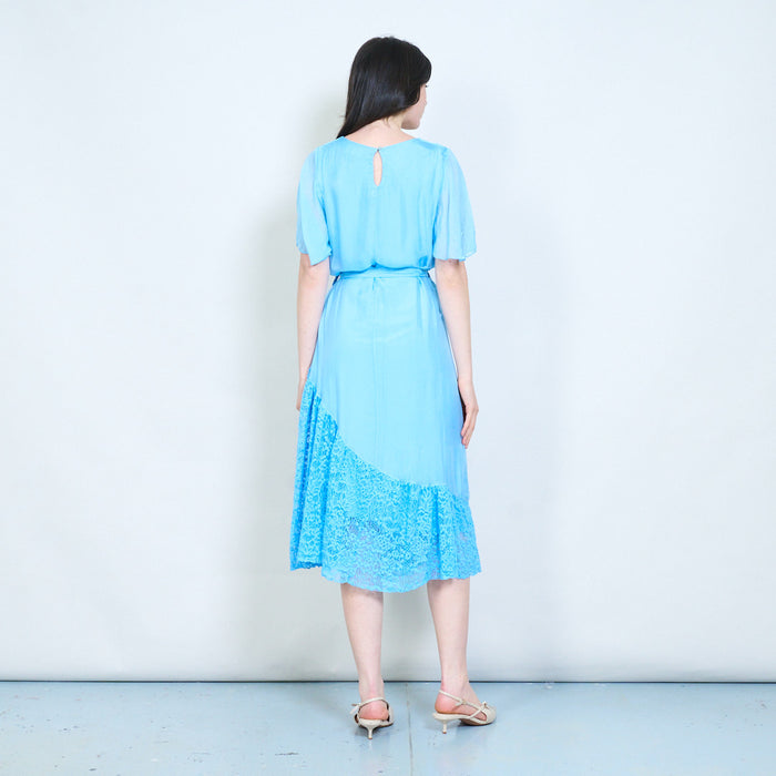 Soft drape lace hem tie waist midi dress wholesale