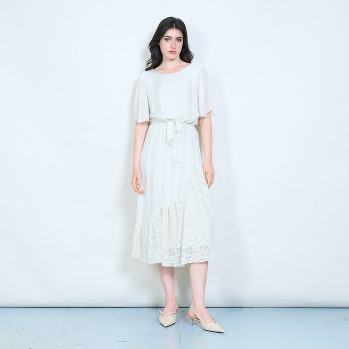Soft drape lace hem tie waist midi dress wholesale