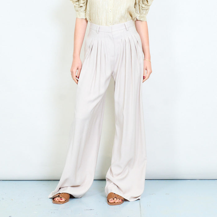 Soft drape pleated front wide leg trousers with tailored waistband detail wholesale