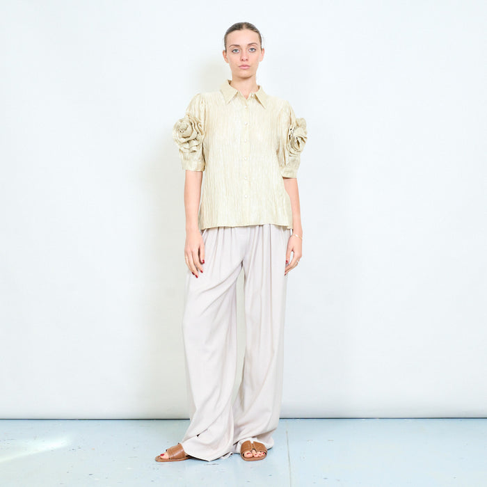 Soft drape pleated front wide leg trousers with tailored waistband detail wholesale