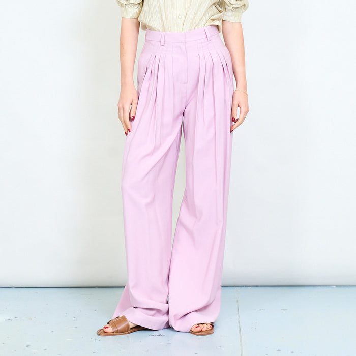 Soft drape pleated front wide leg trousers with tailored waistband detail wholesale