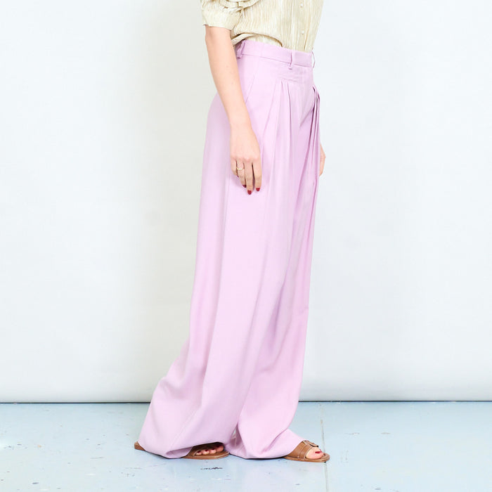 Soft drape pleated front wide leg trousers with tailored waistband detail wholesale