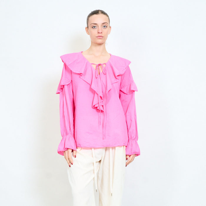 Soft drape ruffle collar long sleeve blouse wholesale