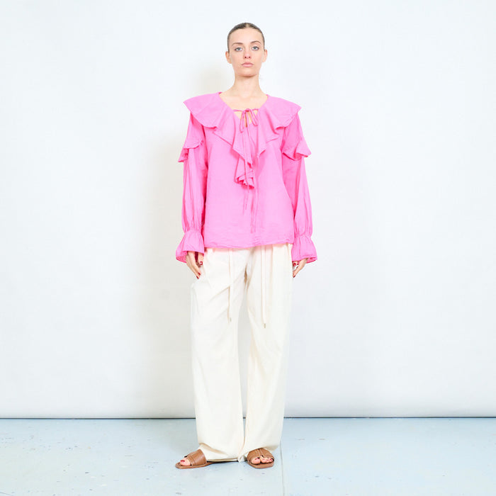 Soft drape ruffle collar long sleeve blouse wholesale