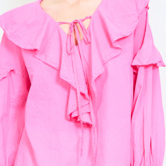 Soft drape ruffle collar long sleeve blouse wholesale