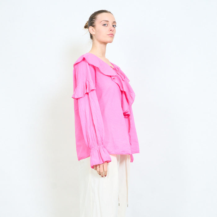 Soft drape ruffle collar long sleeve blouse wholesale