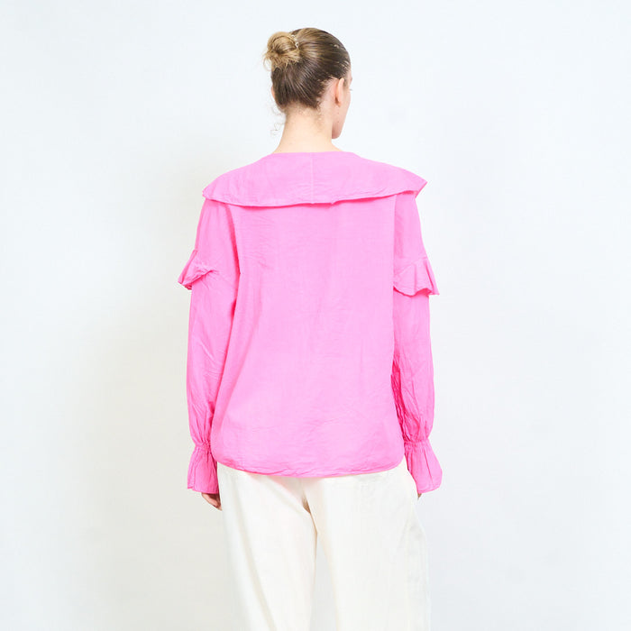 Soft drape ruffle collar long sleeve blouse wholesale