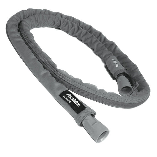 Gray hose with ResMed branding on a white background