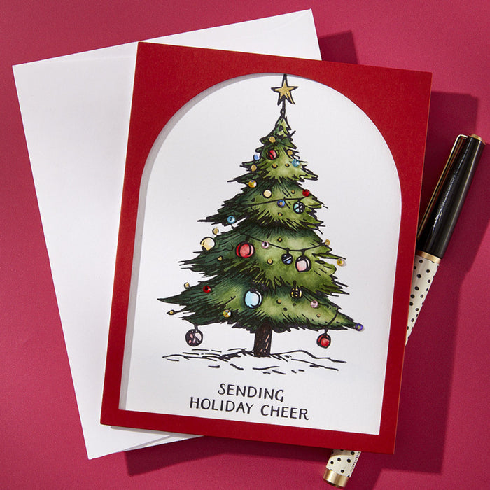 Spellbinders - BetterPress Registration Press Plates - Wonderland - Twinkle Bright Tree. Available at Embellish Away in Bowmanville Ontario Canada. Example by brand ambassador.