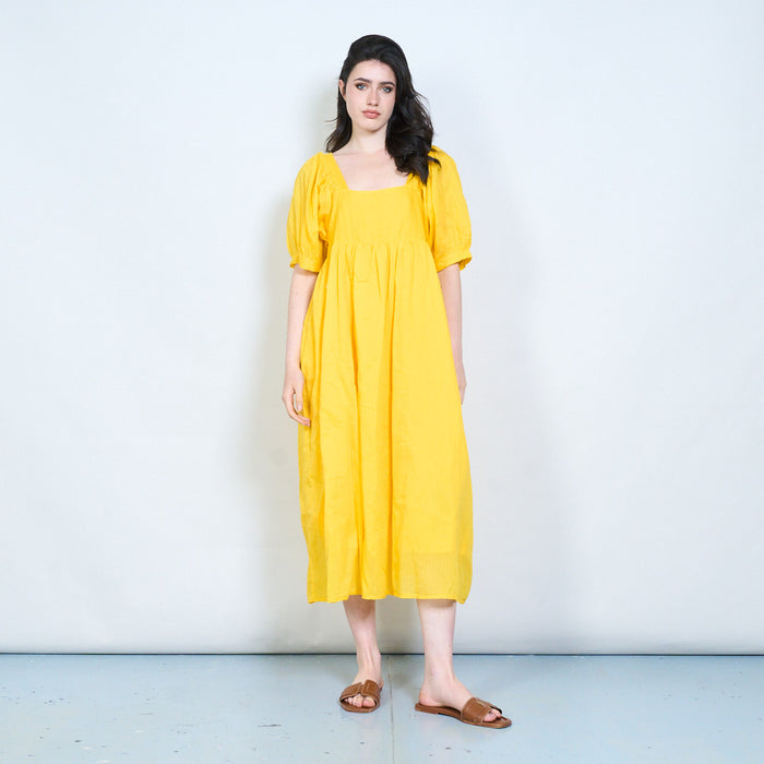 Square neck puff sleeve midi dress wholesale