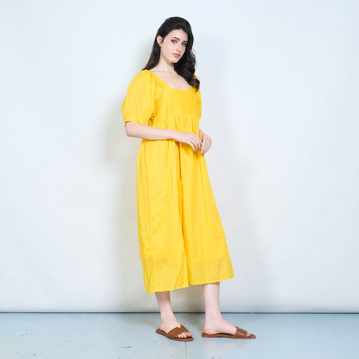 Square neck puff sleeve midi dress wholesale