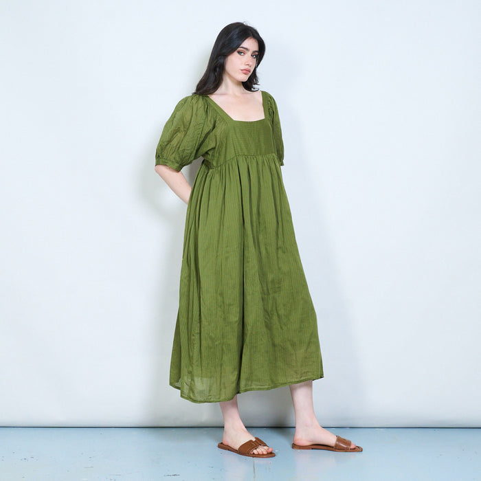 Square neck puff sleeve midi dress wholesale