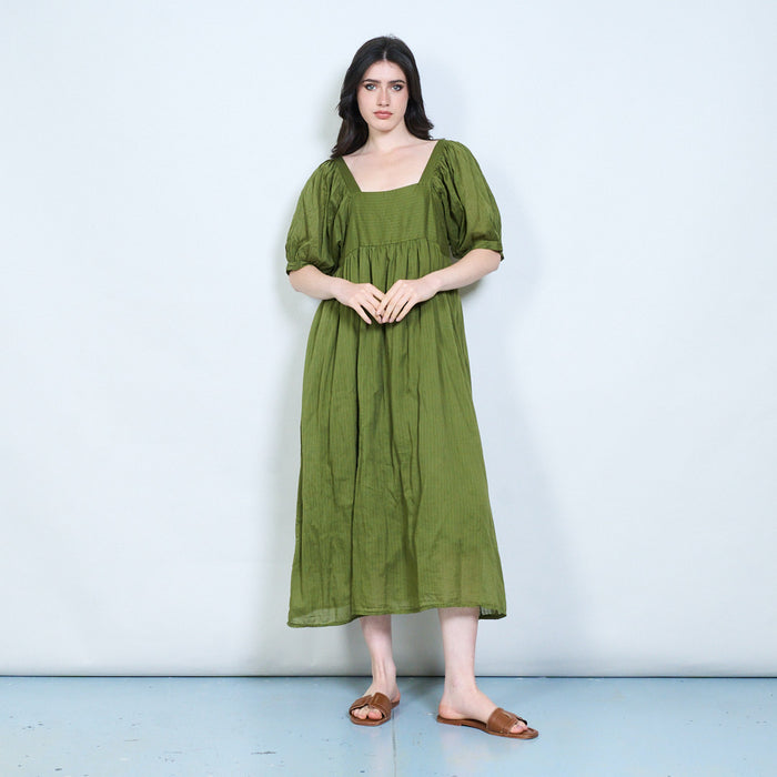 Square neck puff sleeve midi dress wholesale