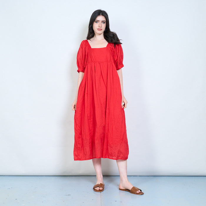 Square neck puff sleeve midi dress wholesale