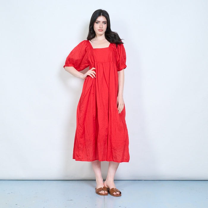 Square neck puff sleeve midi dress wholesale