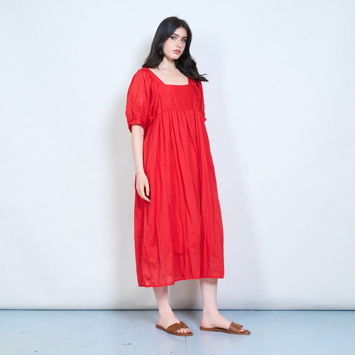 Square neck puff sleeve midi dress wholesale