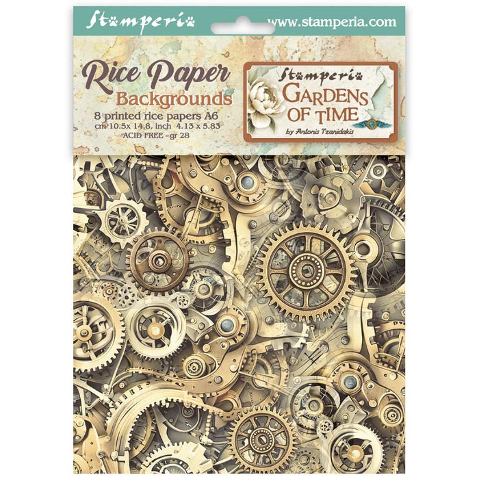 Stamperia - Assorted Rice Paper Backgrounds A6 - 8/Sheets - Gardens of Time. Available at Embellish Away located in Bowmanville Ontario Canada.