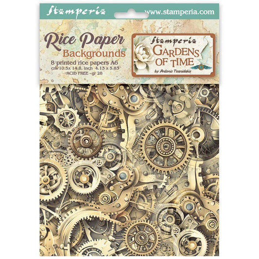 Stamperia - Assorted Rice Paper Backgrounds A6 - 8/Sheets - Gardens of Time. Available at Embellish Away located in Bowmanville Ontario Canada.
