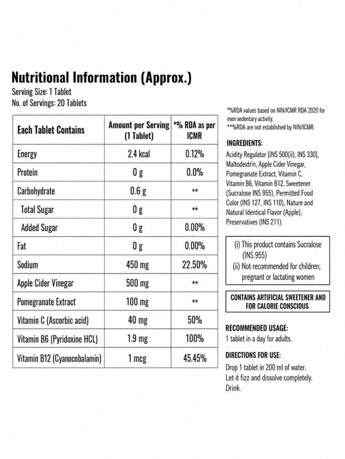 Steadfast Nutrition Apple Cider Vinegar Tablets - Apple (20 Tablets)